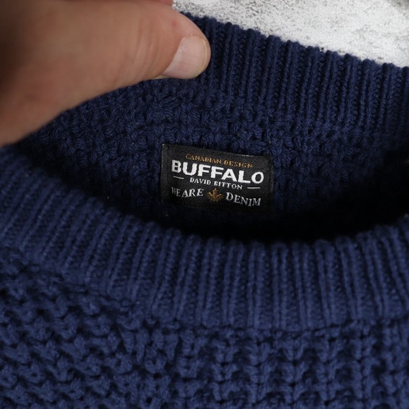 Buffalo David Bitton Men’s Pullover Waffle Textured Knit Blue Large. Brand New - Picture 5 of 10